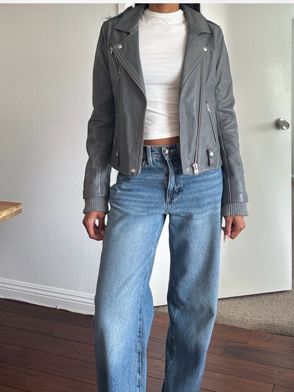 IRO Gray Leather Moto Jacket - Classic Biker Style